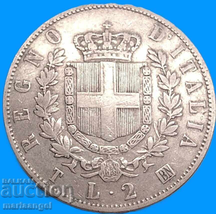 2 lire 1863 T - Torino Italia "SHIELD" Shield BN - Birmingham Ag