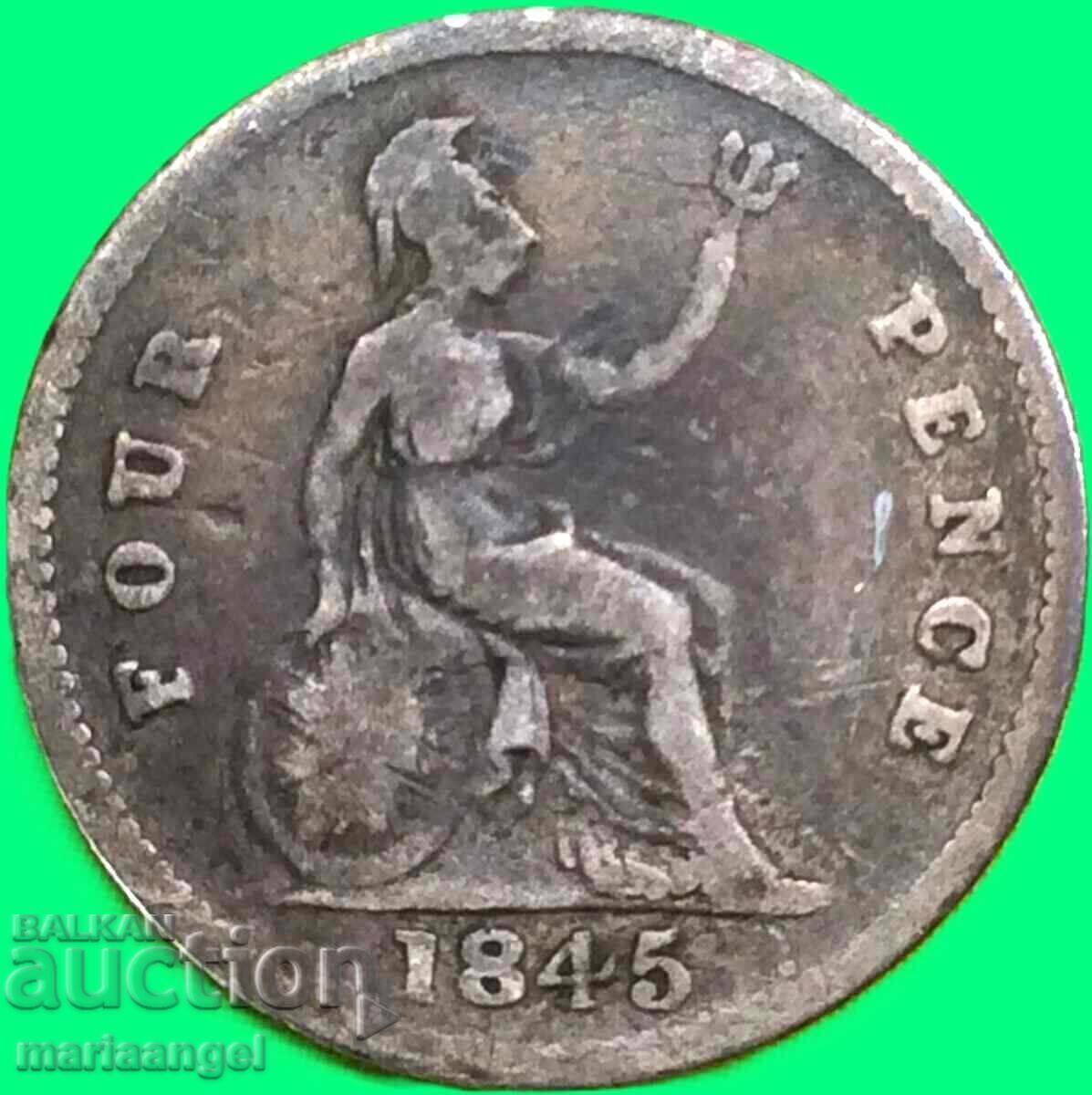 Marea Britanie 4 pence 1845 Groat Victoria argint