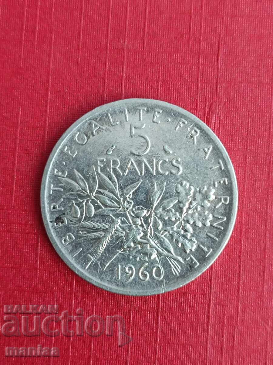 5 franci 1960. Argint! cu preț € 43.00 | 84.10 BGN