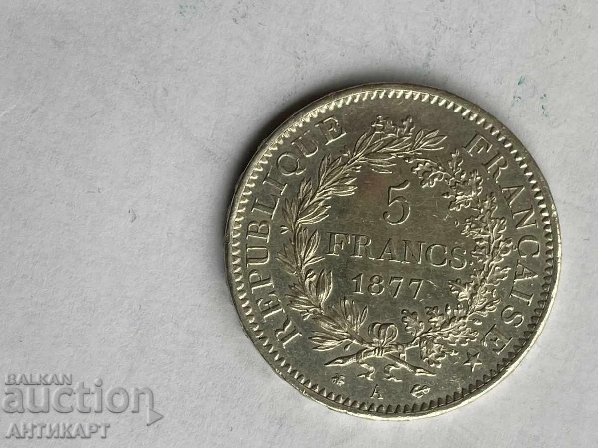 Franța monedă rară de argint 5 franci 1877 argint