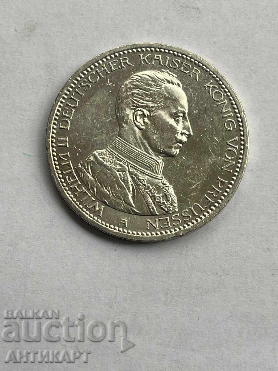 сребърна монета 5 марки 1913 Германия Prussia отлична