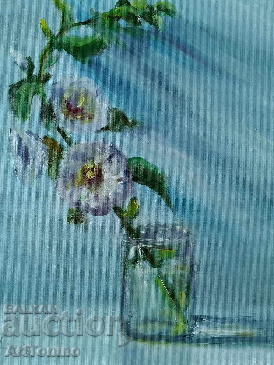 Pictură în ulei - Natură moartă - Nalbă albă - Anton Yordanov - 6