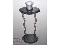 CANDLE HOLDER. GREEN MARBLE, METAL