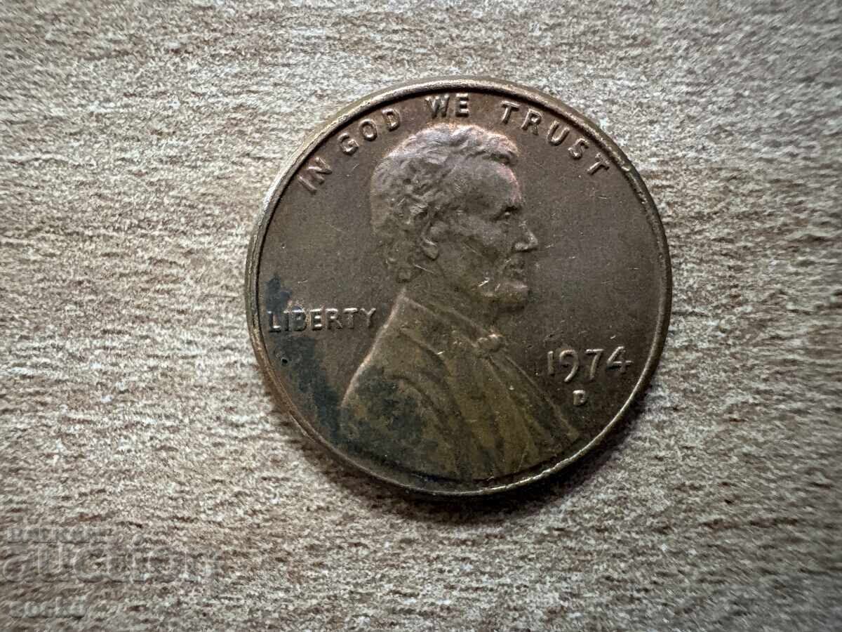 САЩ - 1 цент (1974) - D с цена € 0.08 | 0.16 лв.