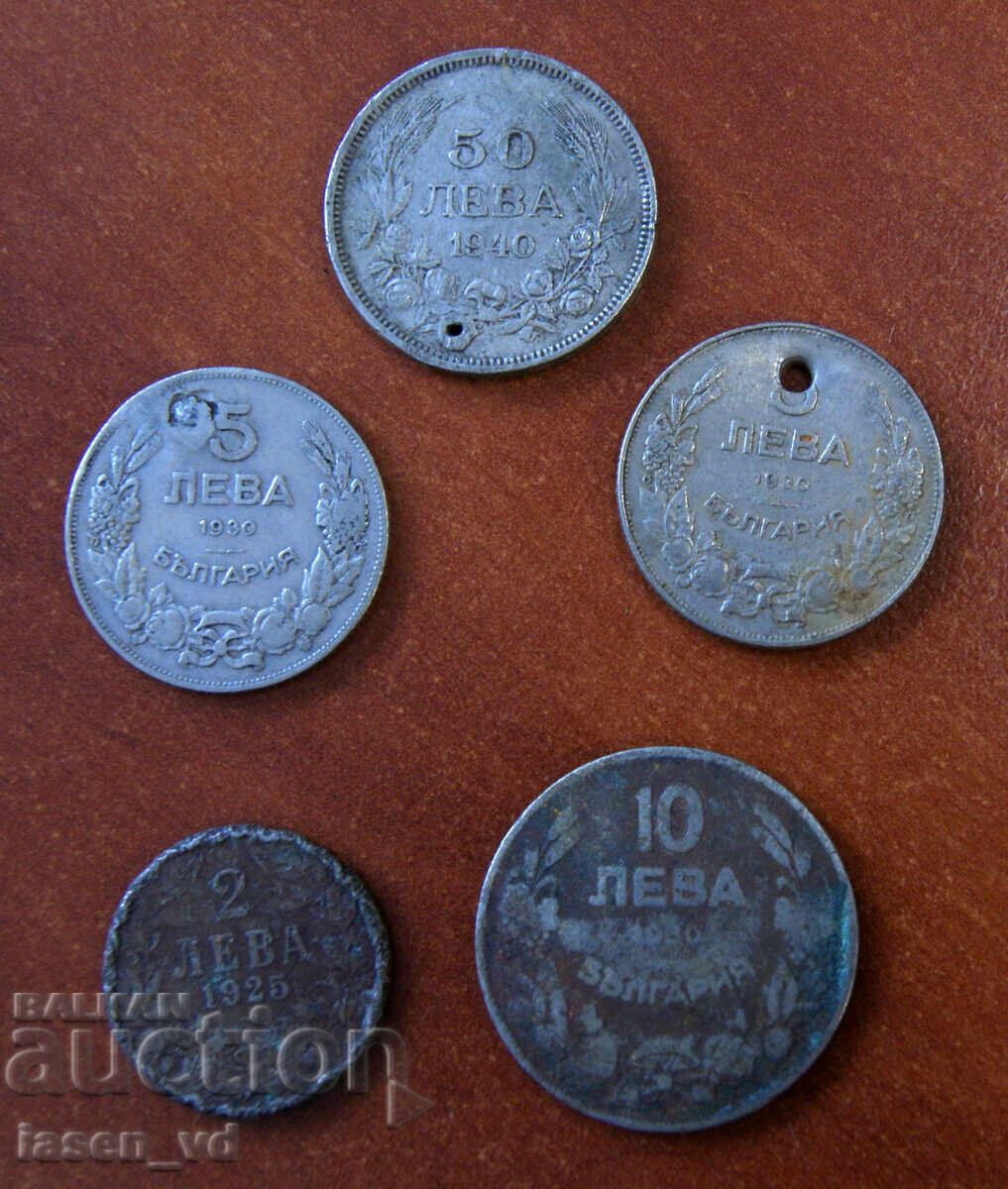 50 leva 1940, 5 leva 1930, 10 leva 1930, 2 leva 1925, ελάττωμα με τιμή € 0.01 | 0.02 BGN