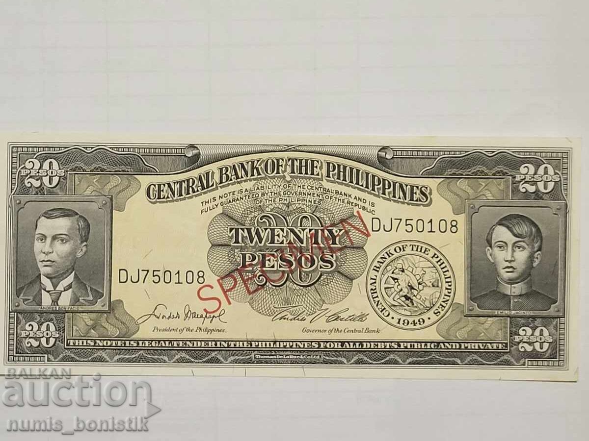 20 pesos Filipine UNC Specimen