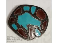 Σπάνια, ρετρό καρφίτσα, μενταγιόν - με σμάλτο, επαργυρωμένο νικελιούχο ασήμι (melchior)