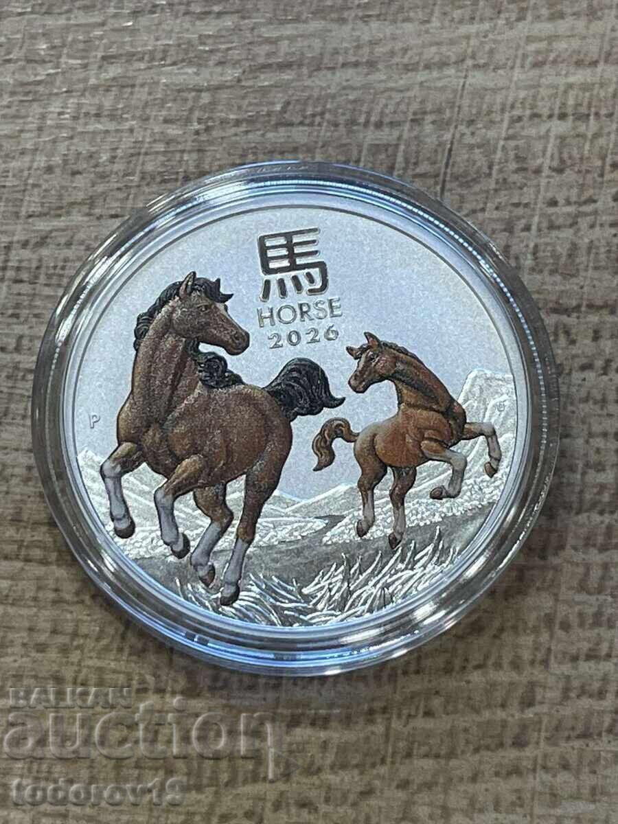 Аукцион Сребро 1 oz монета "Годината на Коня" Оцветена  2026
