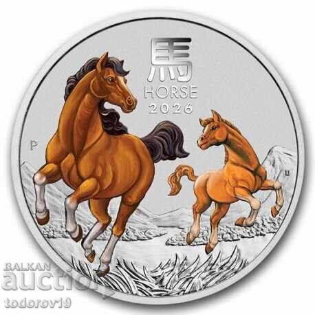 Сребро 1 oz монета "Годината на Коня" Оцветена  2026