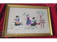 Antique tapestry Bulgarian folk motif "Horo"