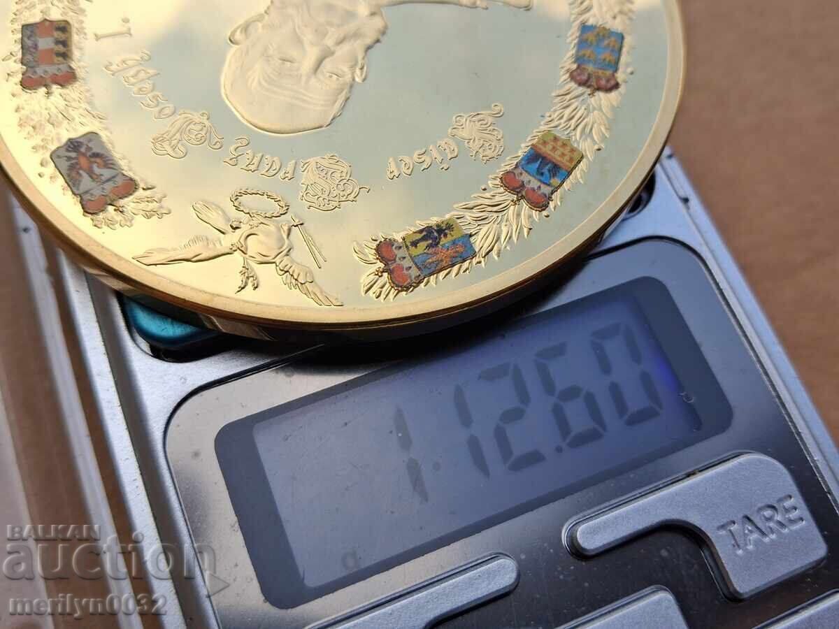 Commemorative plaque medal Franz Joseph gilded Cu 70mm enamel - 5