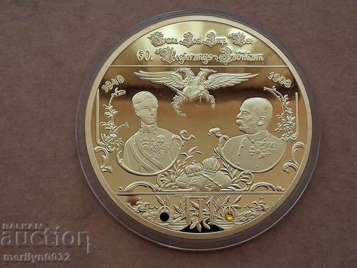 Commemorative plaque medal Franz Joseph gilded Cu 70mm enamel - 6