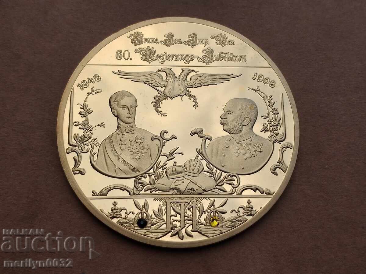 Commemorative plaque medal Franz Joseph gilded Cu 70mm enamel