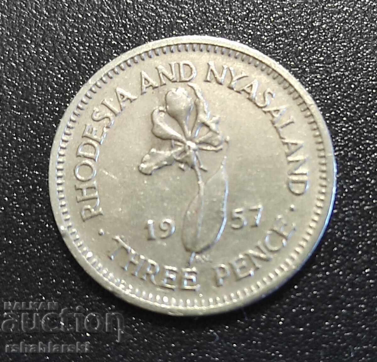 Monedă Rhodesia și Nyasaland 3 pence, 1957