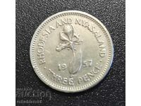 Monedă Rhodesia și Nyasaland 3 pence, 1957