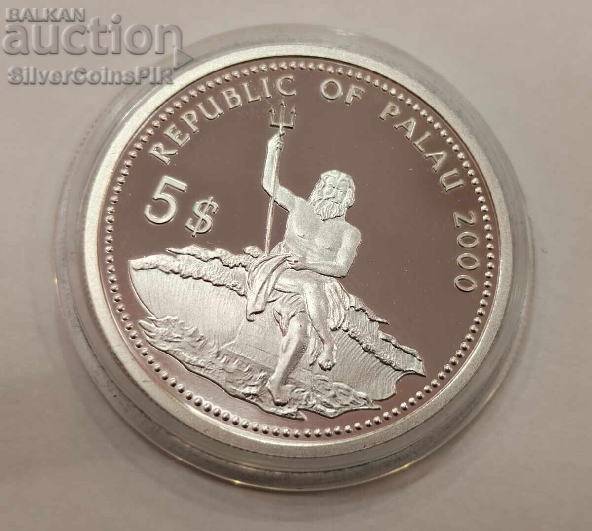 Monedă de argint 5$ Conservarea Faunei Marine 2000 Palau - 5 Monedă de argint 5$ Conservarea Faunei Marine 2000 Palau - 5