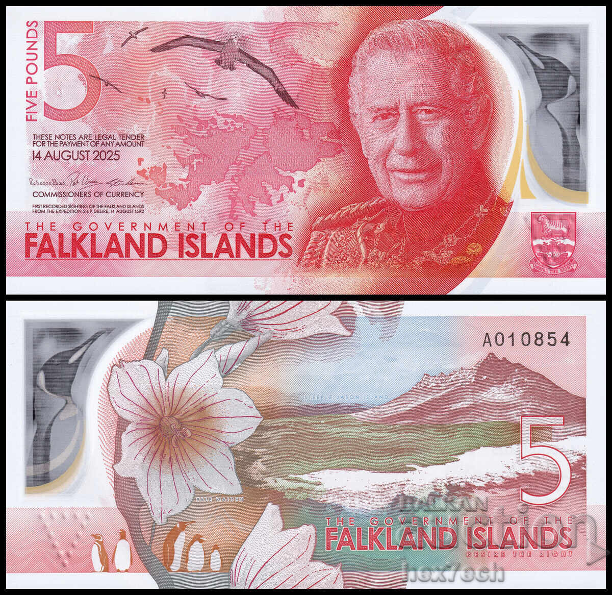 ❤️ ⭐ Insulele Falkland 2025 5 lire polimer UNC nouă ⭐ ❤️