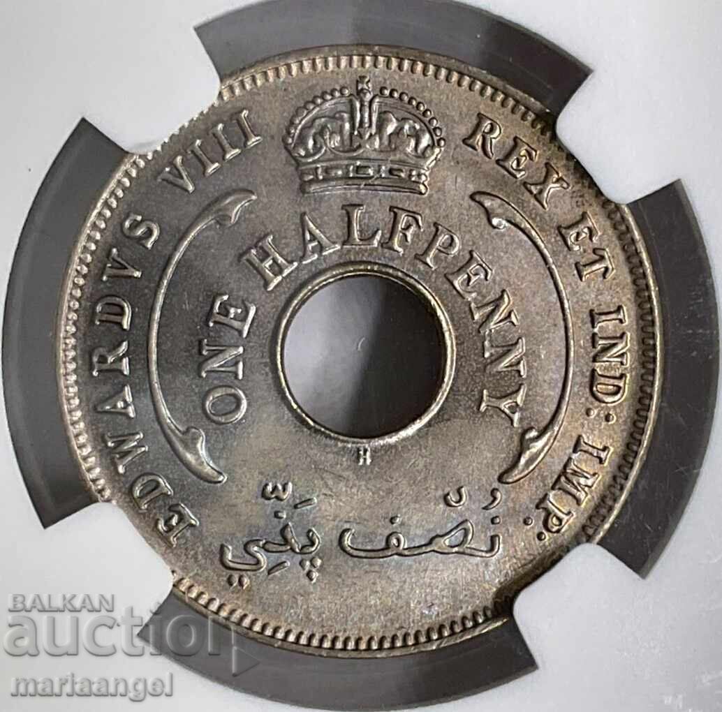 Livrarea 1/2 penny 1936 Africa Occidentală Britanică NGC MS64 super! Livrarea 1/2 penny 1936 Africa Occidentală Britanică NGC MS64 super!