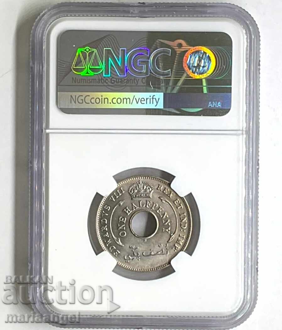 1/2 penny 1936 Africa Occidentală Britanică NGC MS64 super! 1/2 penny 1936 Africa Occidentală Britanică NGC MS64 super!