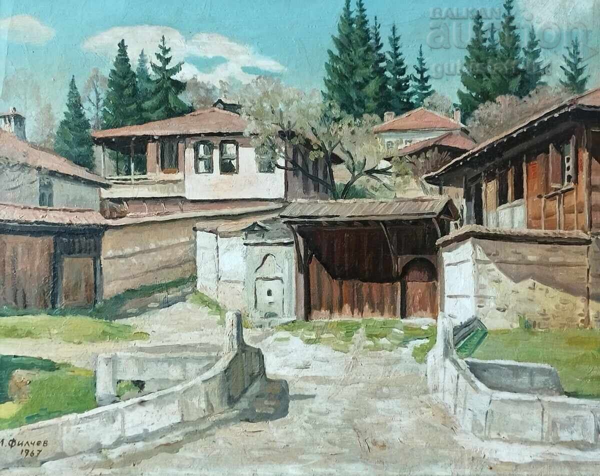 Tablou, case din perioada Renașterii bulgare, pictor I. Filcev, 1967 cu preț € 750.00 | 1466.87 BGN Tablou, case din perioada Renașterii bulgare, pictor I. Filcev, 1967 cu preț € 750.00 | 1466.87 BGN