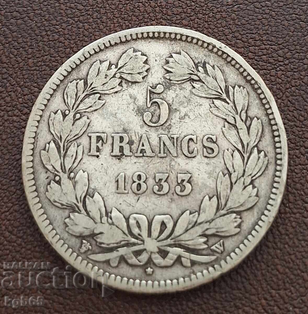 5 francs 1833 silver France . N-2 with price € 74.65 | 146.00 BGN