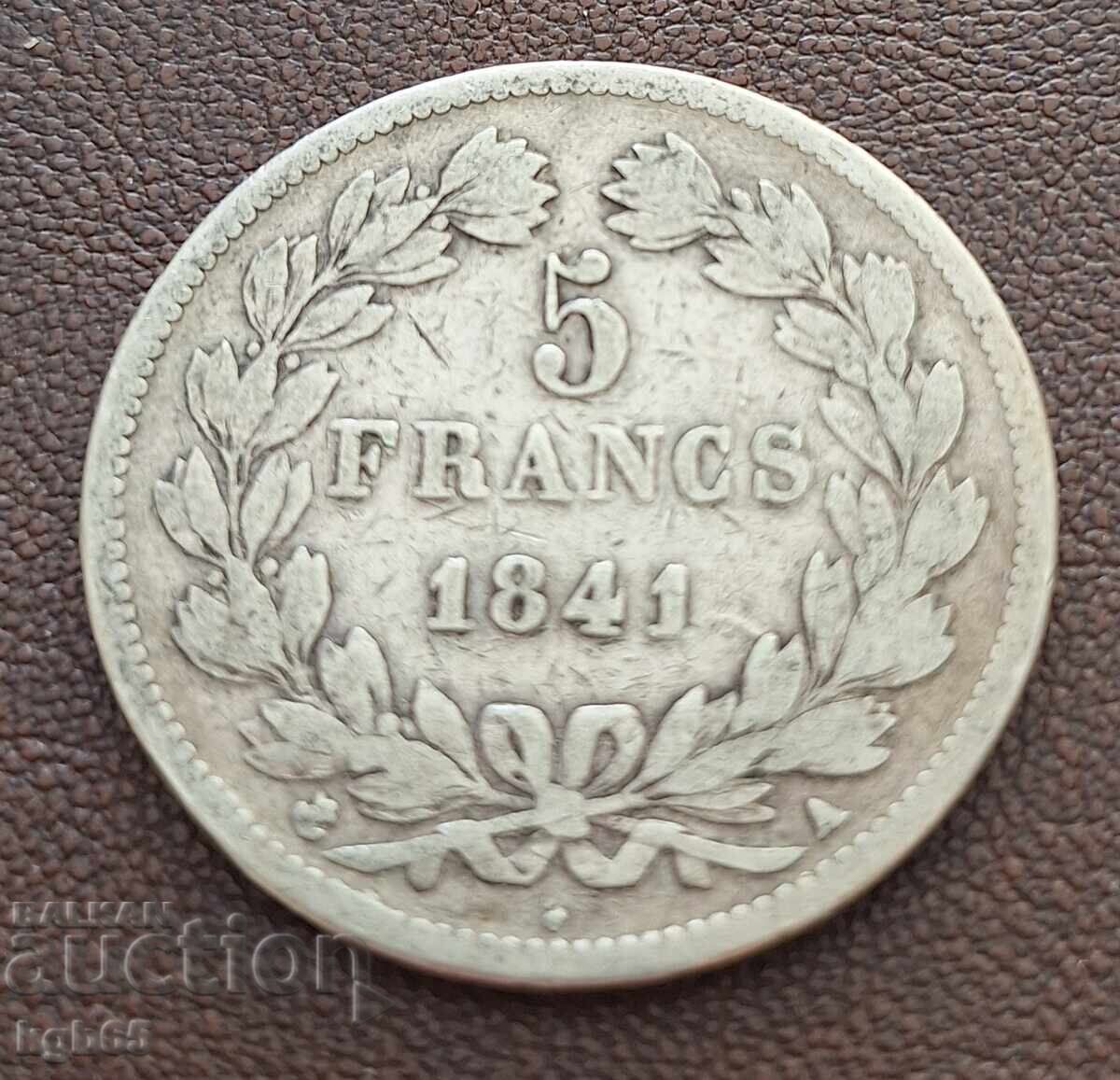 5 franci 1841 argint Franța . H-4 cu preț € 74.65 | 146.00 BGN
