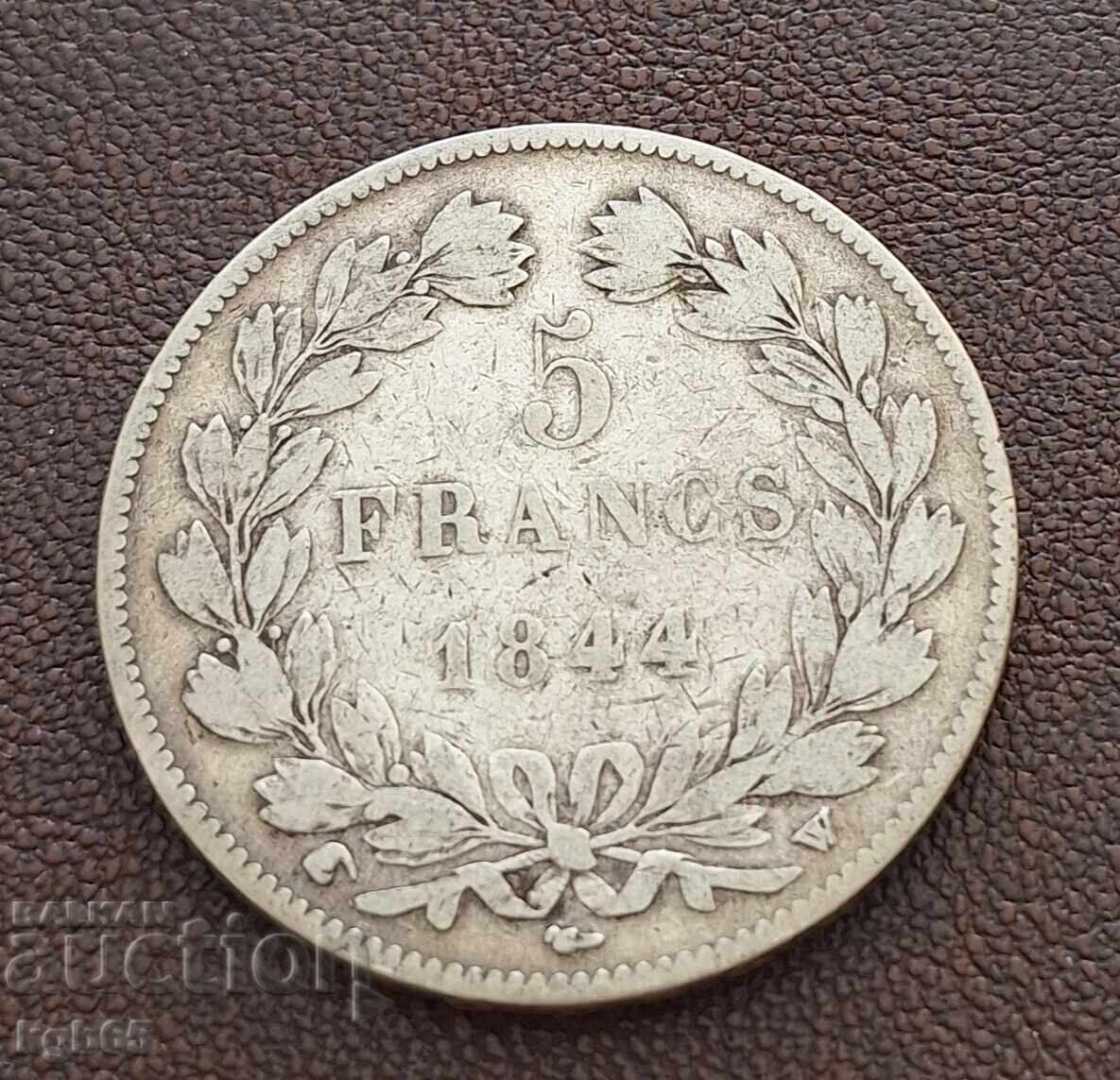 5 francs 1844 silver France . N-6 with price € 74.65 | 146.00 BGN