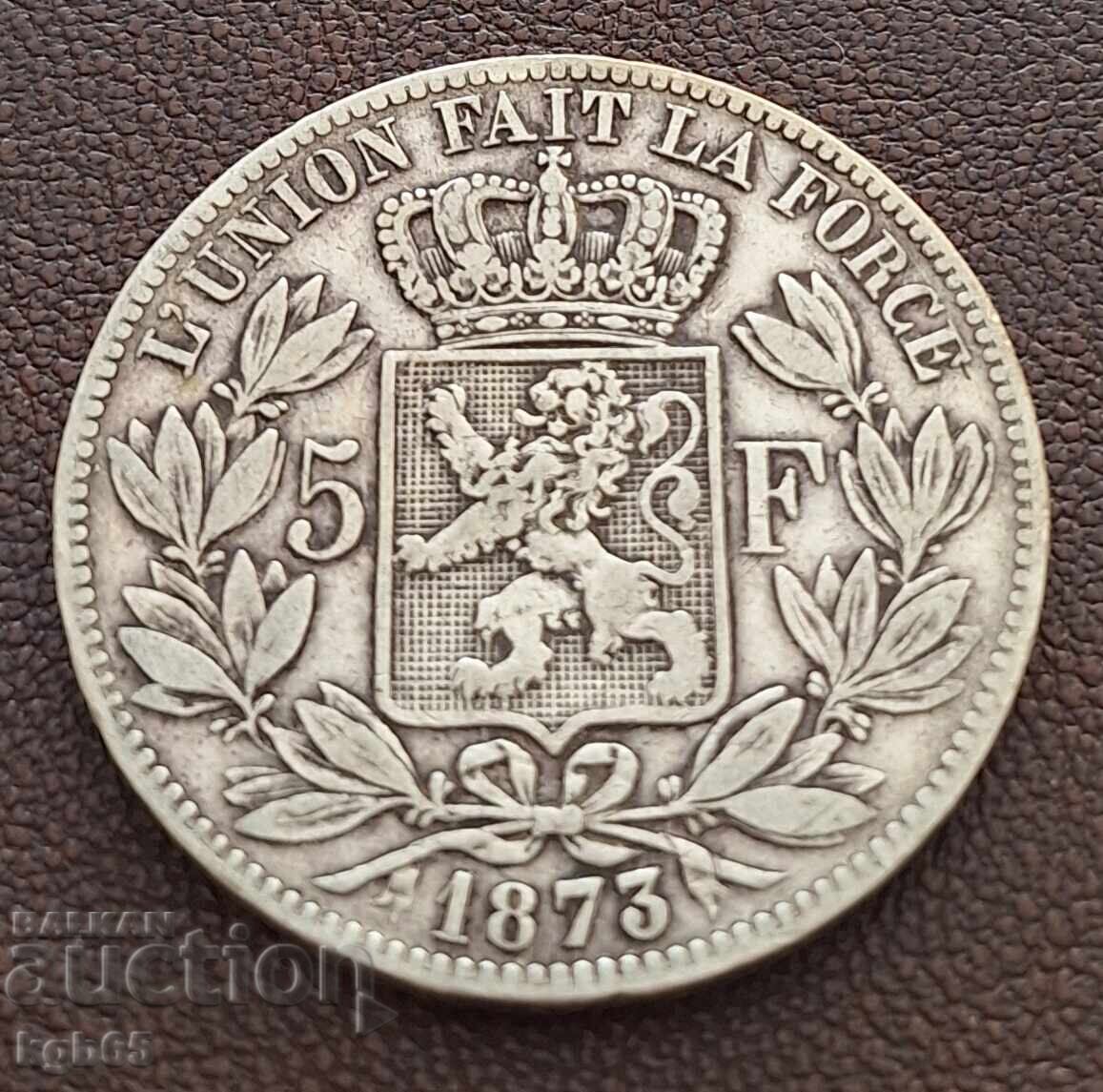5 franci 1873 argint Belgia . H-11 5 franci 1873 argint Belgia . H-11