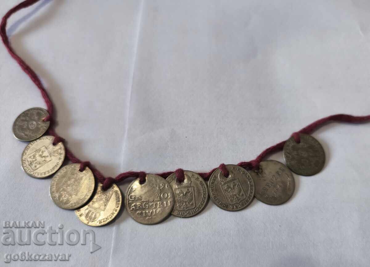 Bijuterii vechi, colier, pendar, etno, argint, kreuzer, șirag! - 5