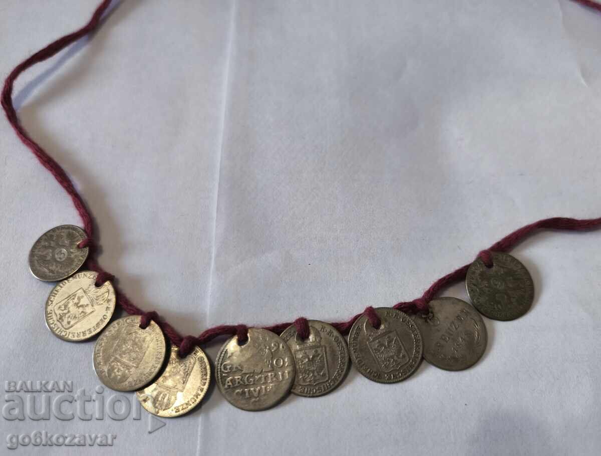 Bijuterii vechi, colier, pendar, etno, argint, kreuzer, șirag! - 6