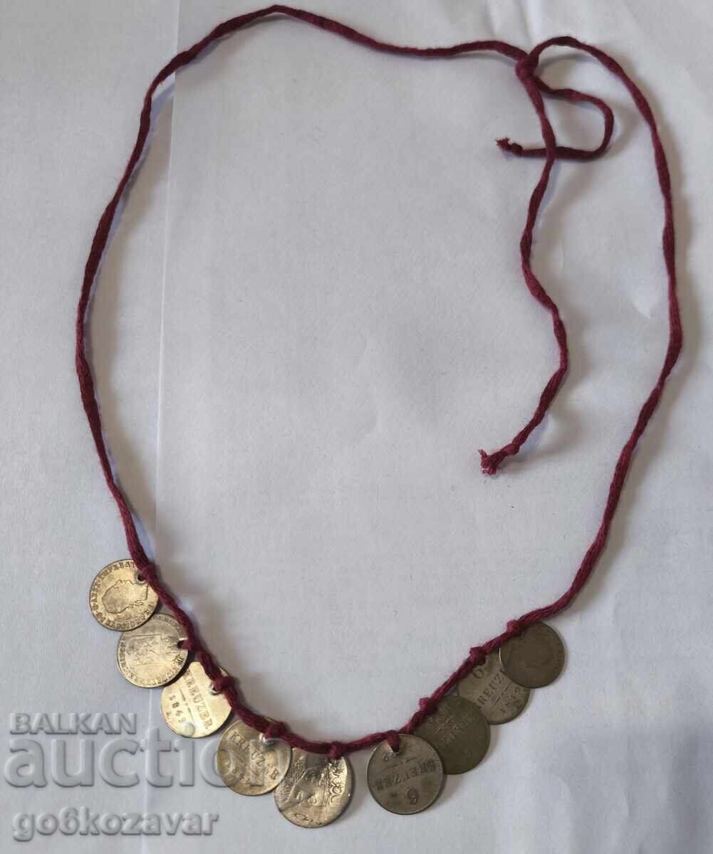 Bijuterii vechi, colier, pendar, etno, argint, kreuzer, șirag!