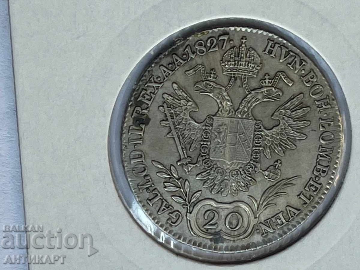 Σπάνιο ασημένιο νόμισμα Αυστρία 20 κρόιτσερ 1827 με τιμή € 42.00 | 82.15 BGN