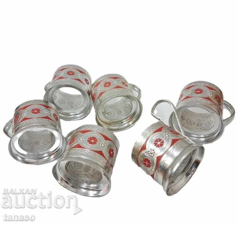 Suporturi de pahar sovietice din aluminiu, 6 buc. URSS (10.4) - 5 Suporturi de pahar sovietice din aluminiu, 6 buc. URSS (10.4) - 5