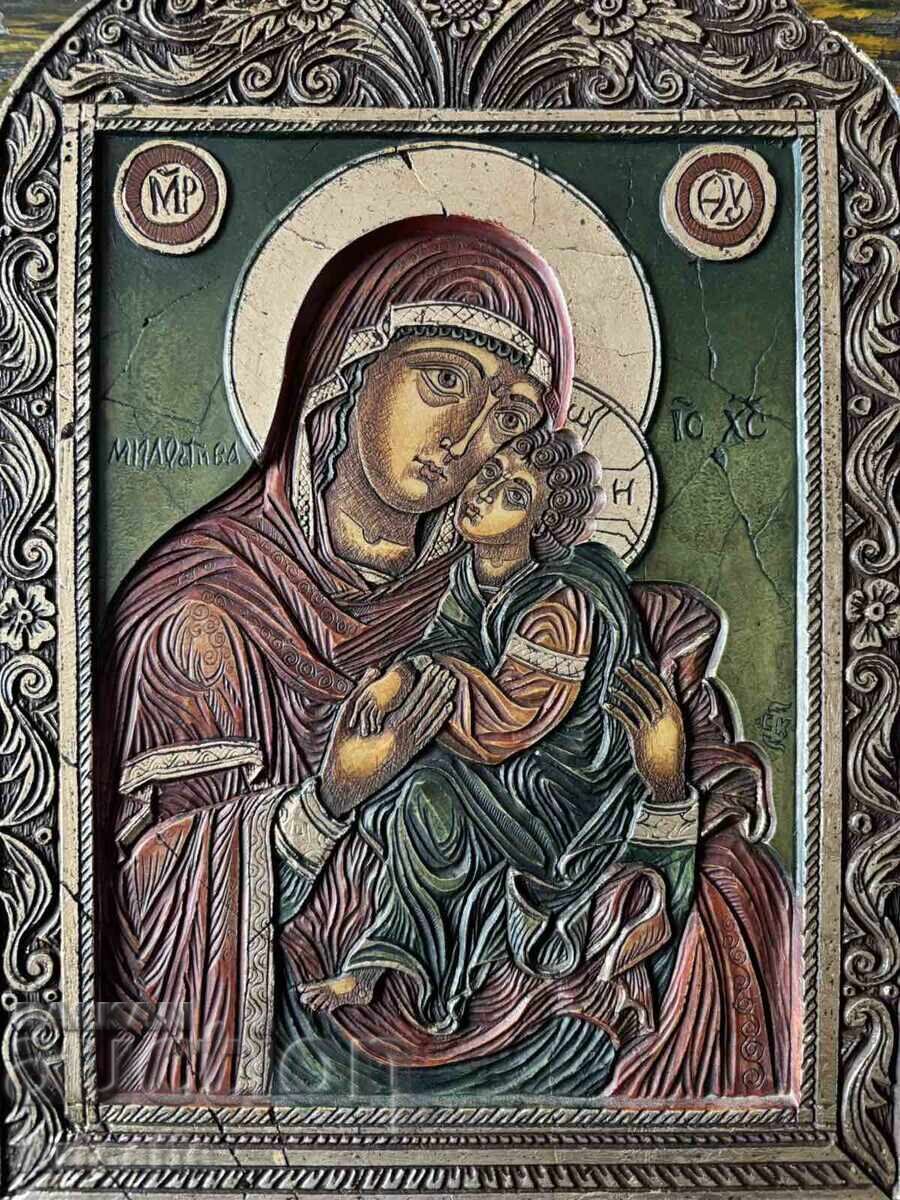 Аукцион Ставри Калинов-Икона Богородица дърворезба подписана