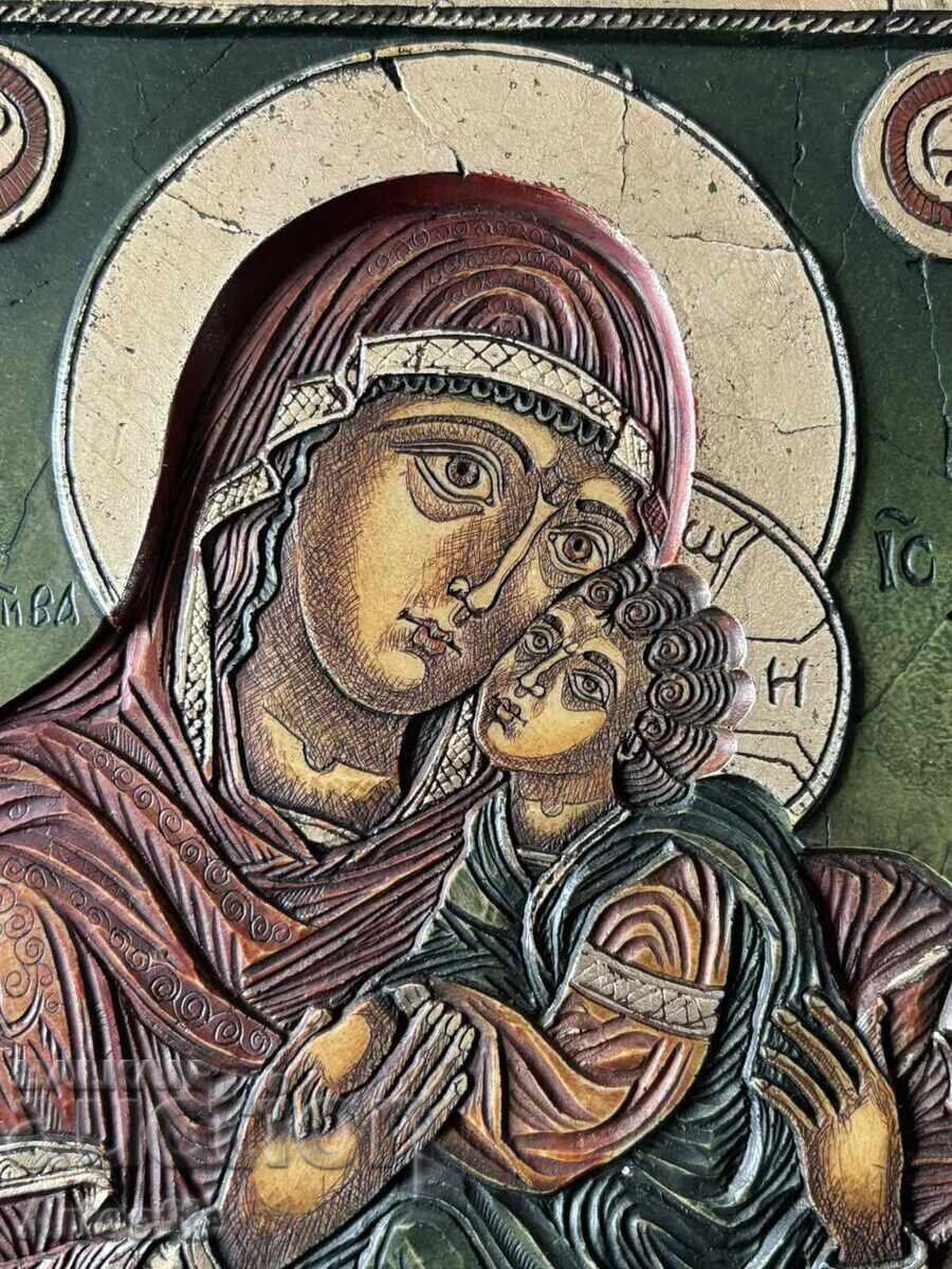 Ставри Калинов-Икона Богородица дърворезба подписана - 5