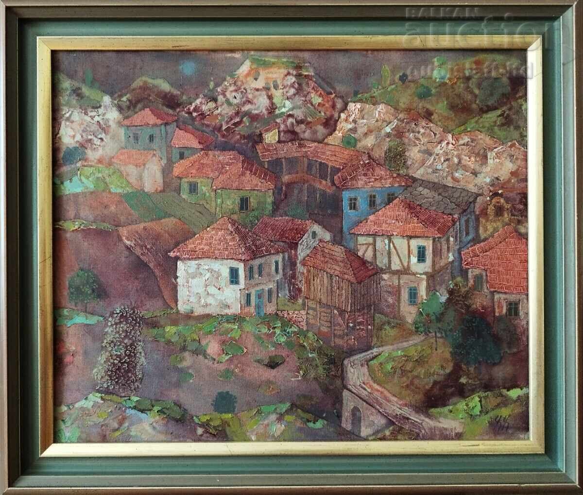 Tablou, "Peisaj", pictor Hinko Hinkov, 1991 Tablou, "Peisaj", pictor Hinko Hinkov, 1991