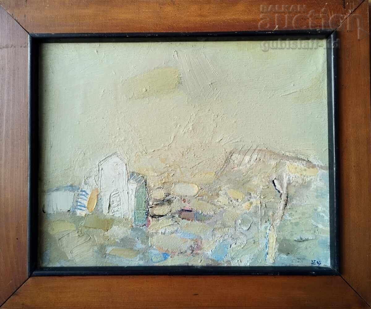 Tablou "Peisaj de iarnă", pictor Angel Gadjev, 1992 Tablou "Peisaj de iarnă", pictor Angel Gadjev, 1992