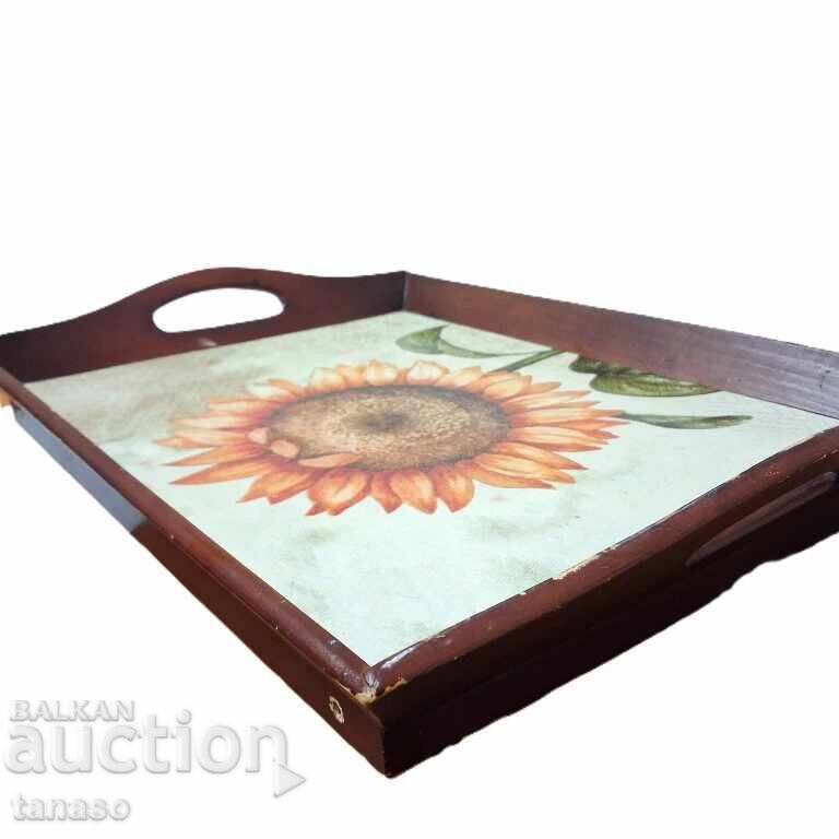 Δημοπρασία Χειροποίητος ξύλινος δίσκος με ηλιοτρόπιο (11.1)