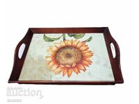 Ръчно изработен дървен поднос със слънчоглед(11.1)