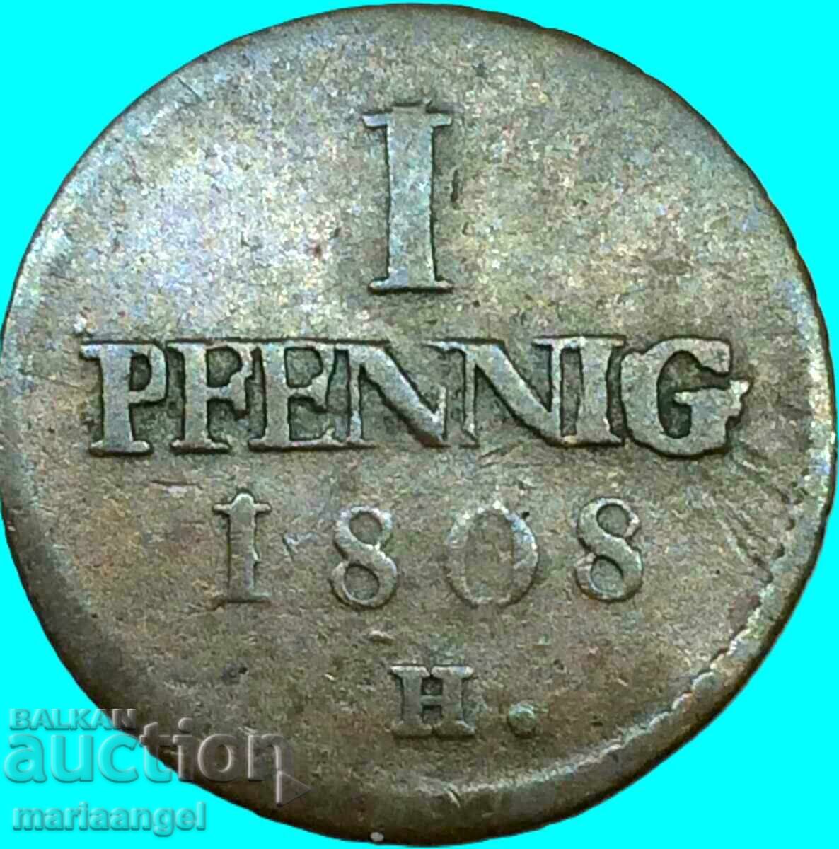 Saxonia 1 pfennig 1808 N Germania - rar
