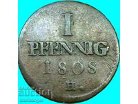 Saxony 1 pfennig 1808 N Germany - rare