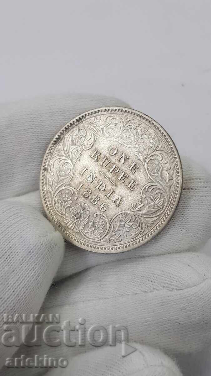 Аукцион Рядка сребърна монета 1 Рупея 1886 - Британска Индия Аукцион Рядка сребърна монета 1 Рупея 1886 - Британска Индия