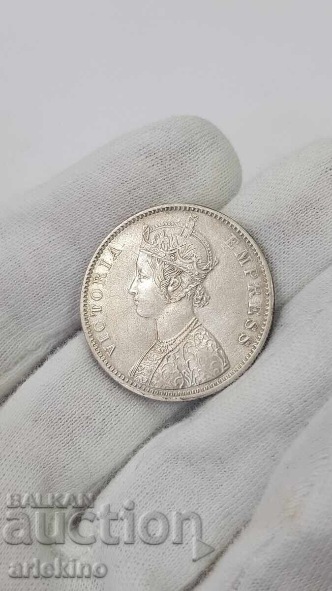 Рядка сребърна монета 1 Рупея 1886 - Британска Индия - 5 Рядка сребърна монета 1 Рупея 1886 - Британска Индия - 5