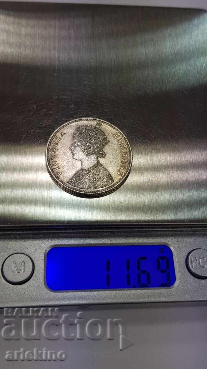 Monedă rară din argint 1 Rupie 1887 - India Britanică - 7 Monedă rară din argint 1 Rupie 1887 - India Britanică - 7