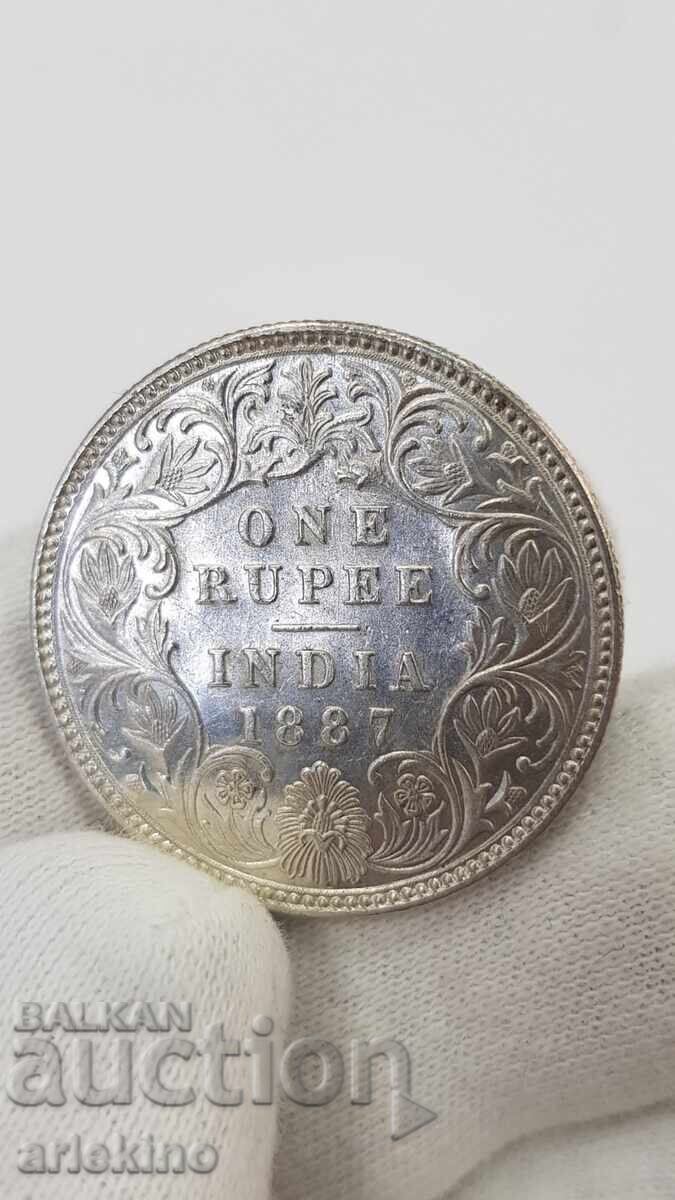Monedă rară din argint 1 Rupie 1887 - India Britanică Monedă rară din argint 1 Rupie 1887 - India Britanică