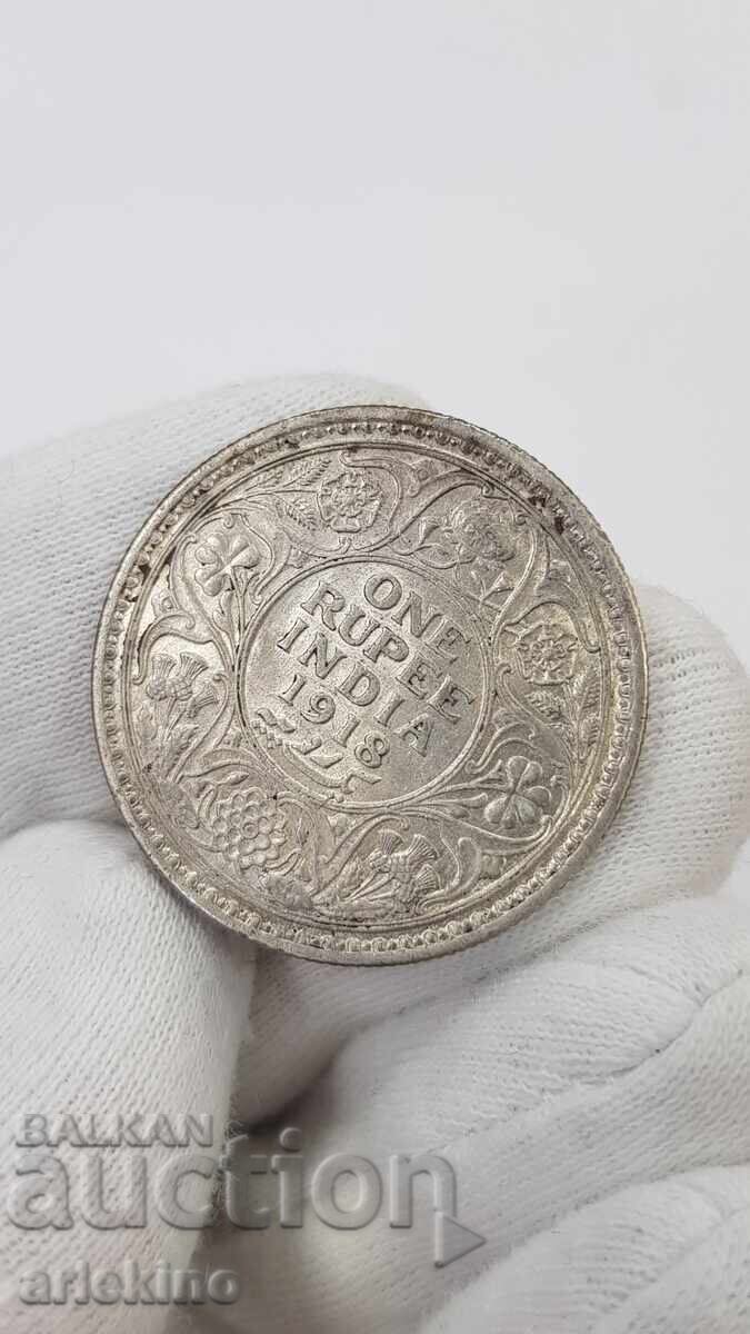 Σπάνιο ασημένιο νόμισμα 1 Ρουπία 1918 - Βρετανική Ινδία με τιμή € 68.00 | 133.00 BGN