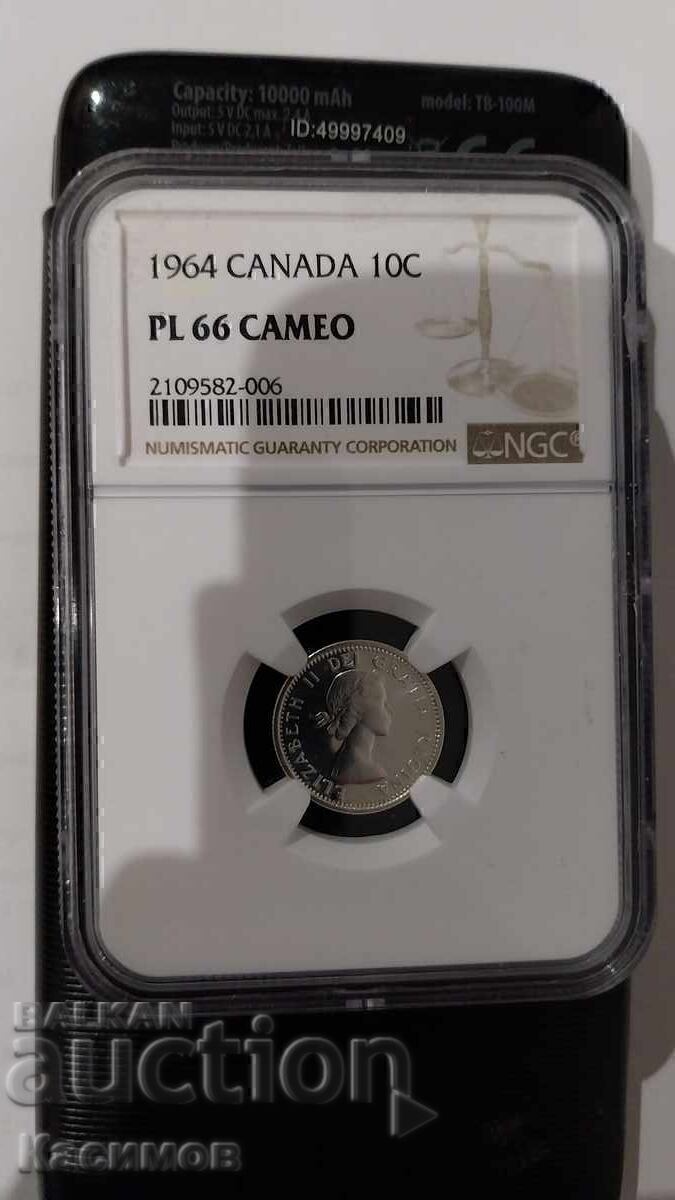 Monedă de argint certificată din Canada 10 Cenți 1964 NGC cu preț € 50.00 | 97.79 BGN