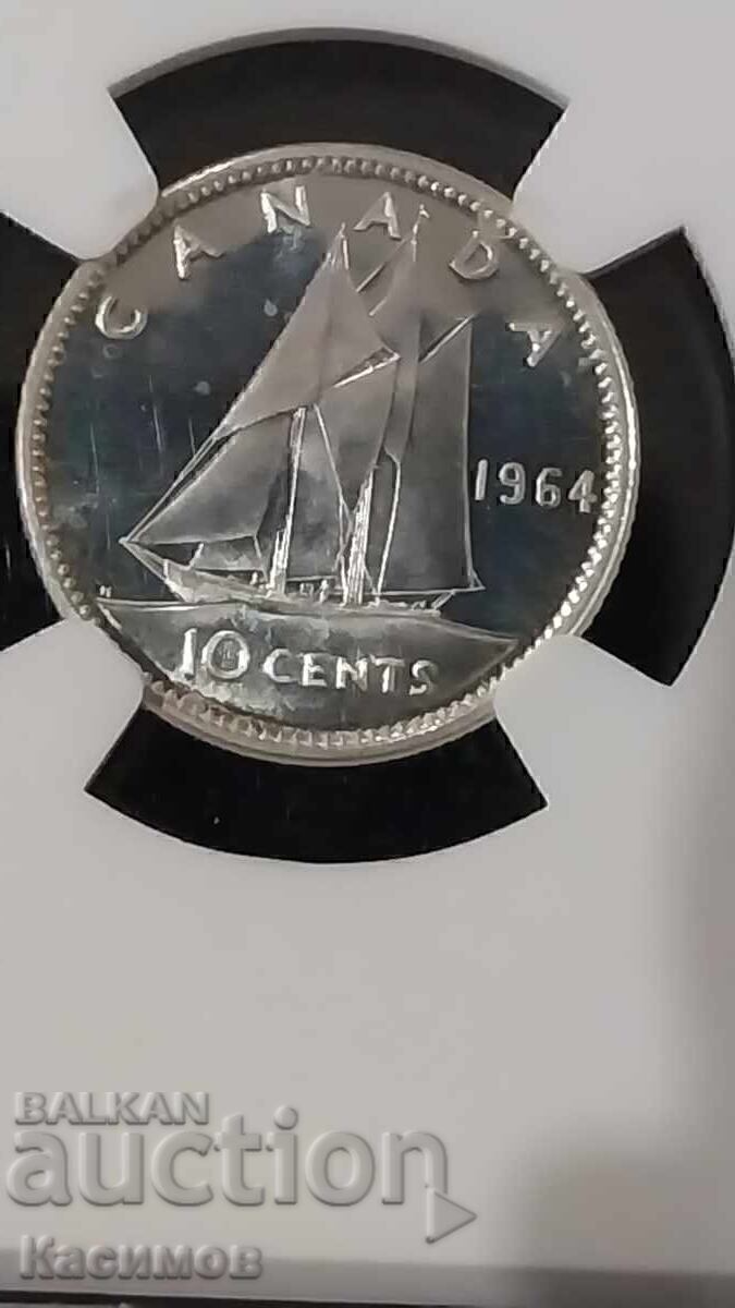 Licitație Monedă de argint certificată din Canada 10 Cenți 1964 NGC