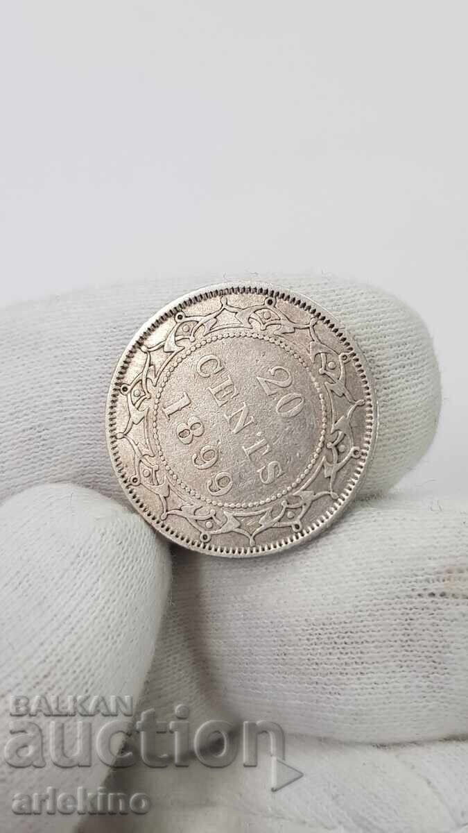 Много рядка сребърна монета 20 цента - 1899 - NEW FOUNDLAND с цена € 75.00 | 146.69 лв.