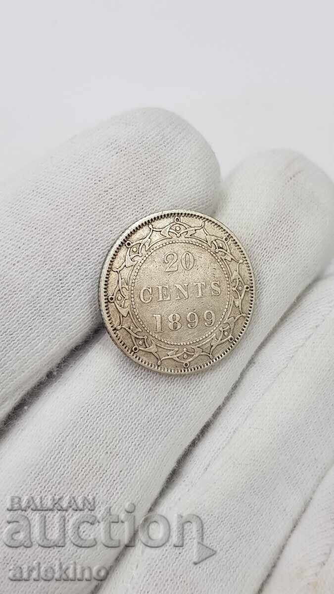 Аукцион Много рядка сребърна монета 20 цента - 1899 - NEW FOUNDLAND